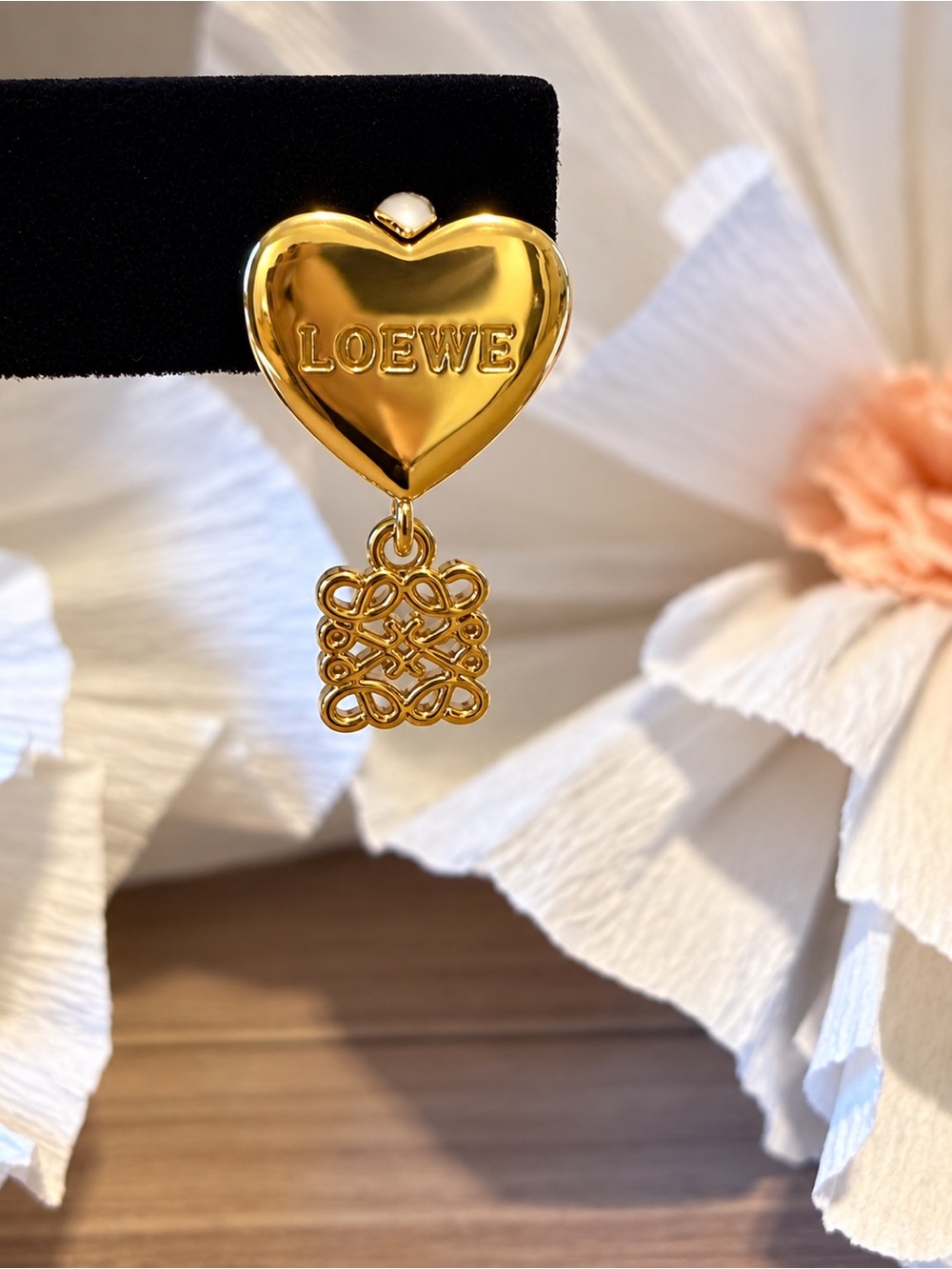 Gold Heart Drop Earrings - Picture 2 of 10